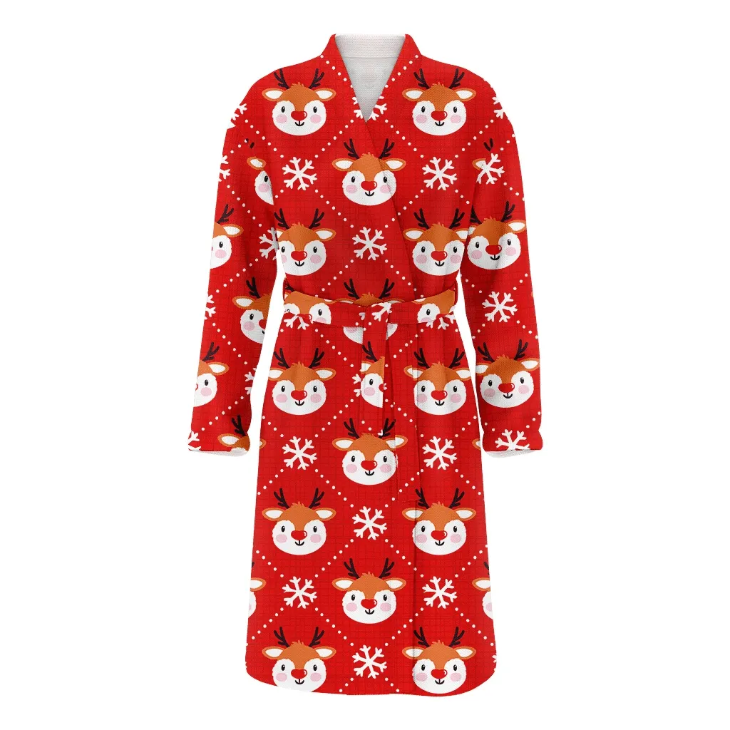 Christmas Winter Holiday Texture With Deers Family Matching Kimono Bathrobe Satin Fleece Robe