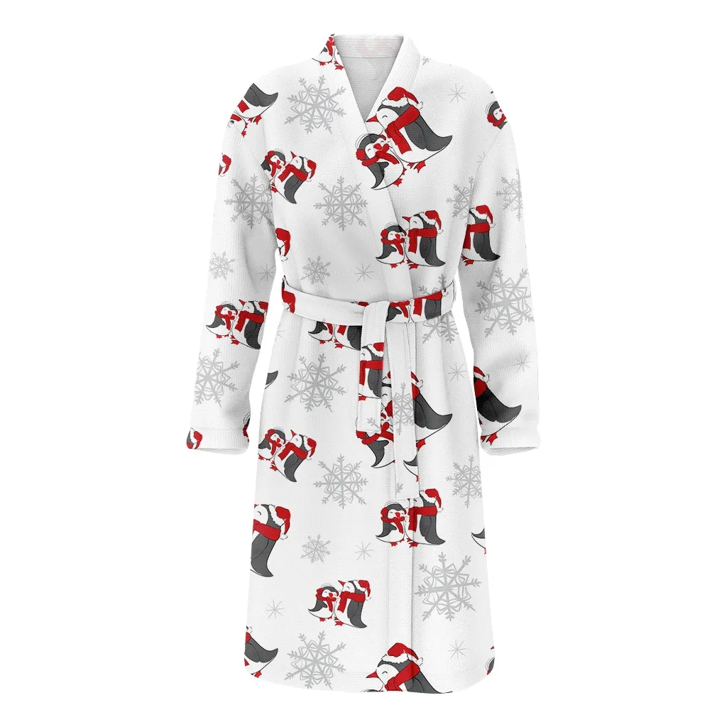 Christmas Winter With Snowflakes And Penguins Family Matching Kimono Bathrobe Satin Fleece Robe