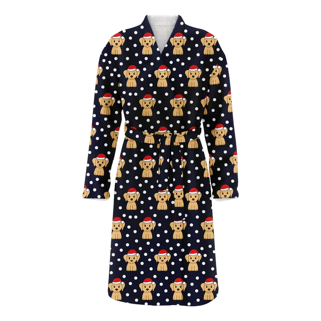 Christmas With Cute Cartoon Labrador Dog Family Matching Kimono Bathrobe Satin Fleece Robe