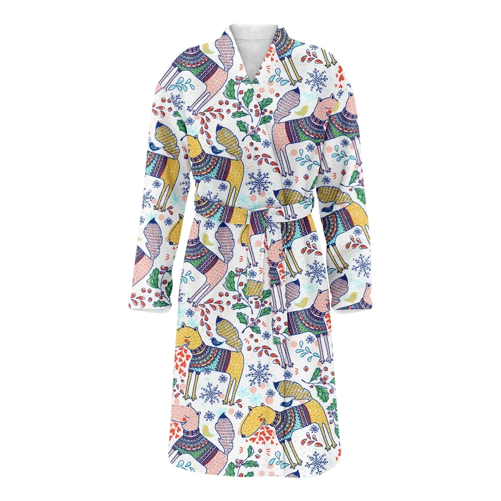 Christmas With Smiling Dogs And Holly Berries Family Matching Kimono Bathrobe Satin Fleece Robe