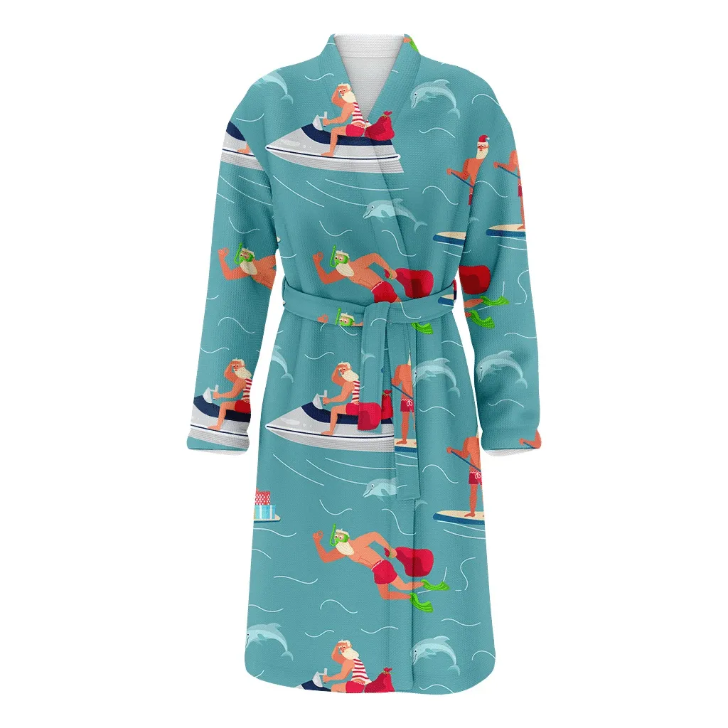Christmas Young Athletic Santa Claus Brings Gifts To Children Family Matching Kimono Bathrobe Satin Fleece Robe