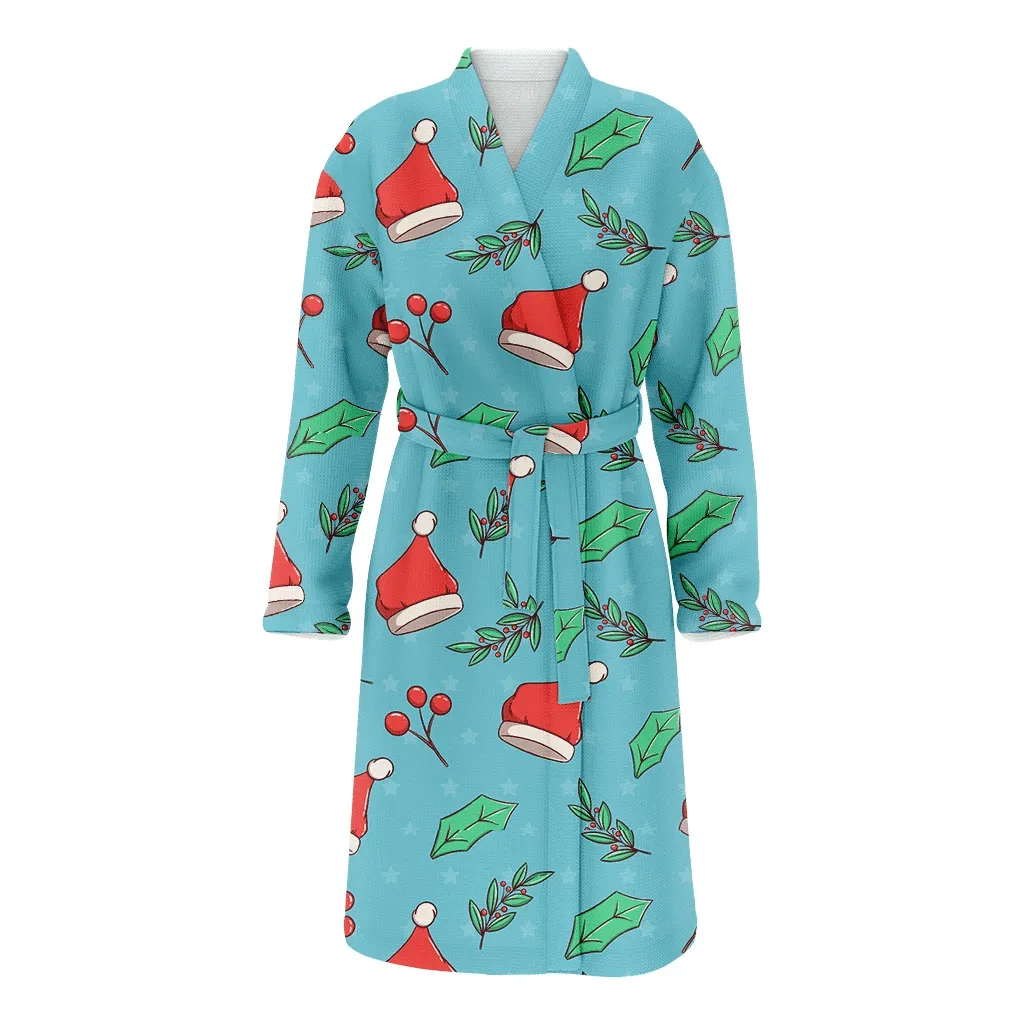 Chrstmas Cute Santa Hat And Floral Christmas Gift Family Matching Kimono Bathrobe Satin Fleece Robe