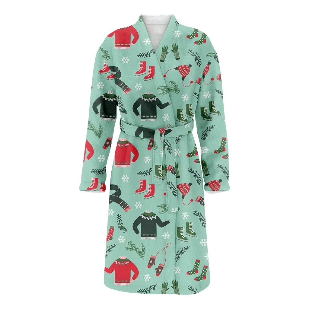Cold Winter Holiday Christmas Gift Costume With Mittens Sweater Scarf Family Matching Kimono Bathrobe Satin Fleece Robe