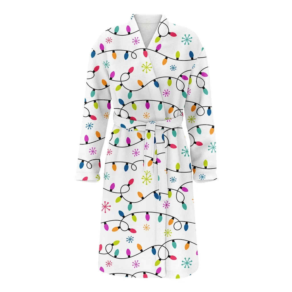 Colorful Christmas Lights And Snowflakes Pattern Family Matching Kimono Bathrobe Satin Fleece Robe