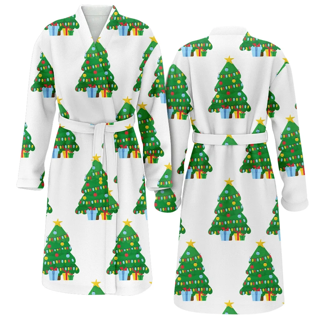 Colorful Gift Boxes Under The Christmas Gift Tree Family Matching Kimono Bathrobe Satin Fleece Robe