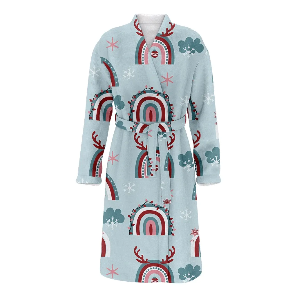 Cute Christmas Rainbows With Decorative Antlers Family Matching Kimono Bathrobe Satin Fleece Robe