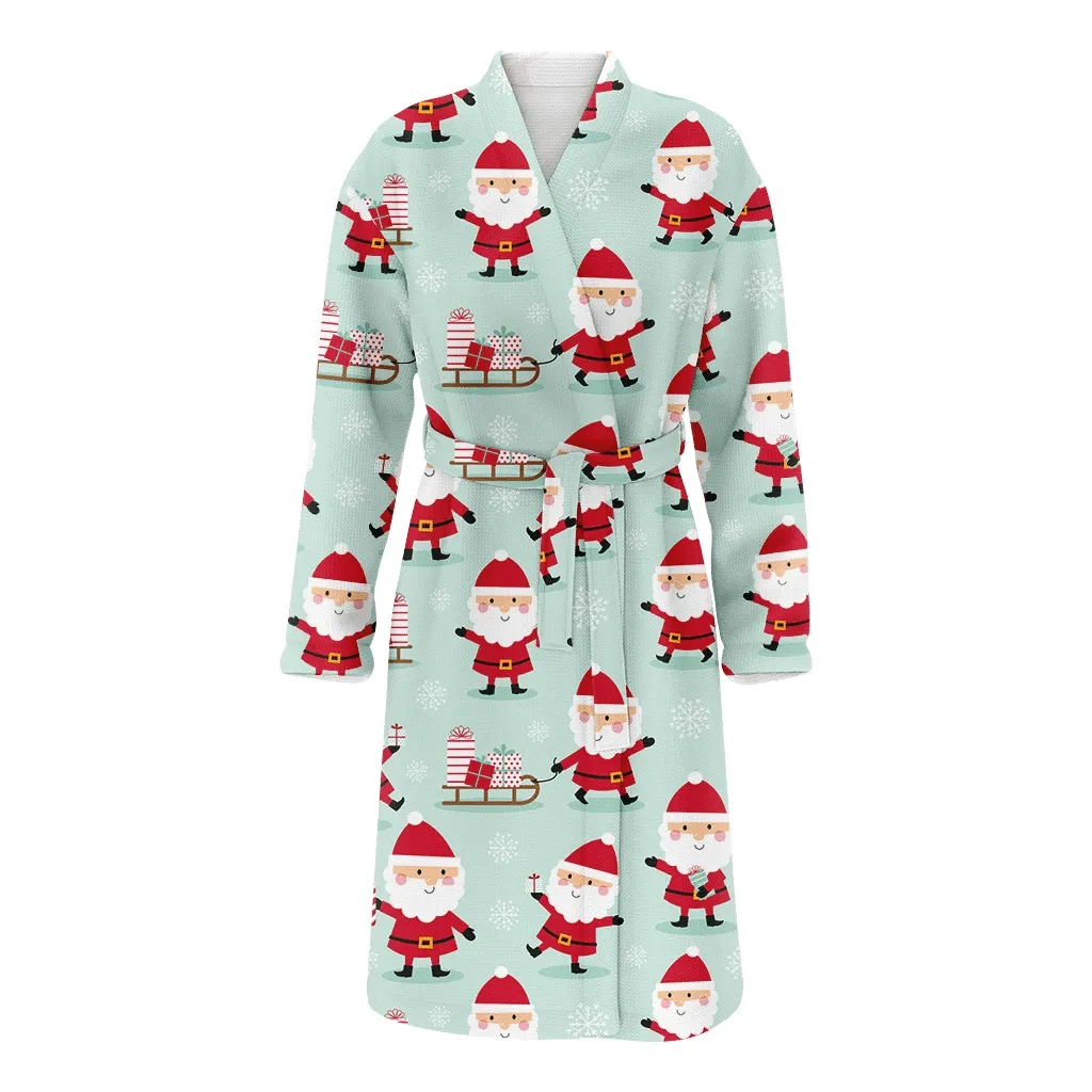 Cute Santa Claus Delivering Gifts For Children On Christmas Gift Family Matching Kimono Bathrobe Satin Fleece Robe