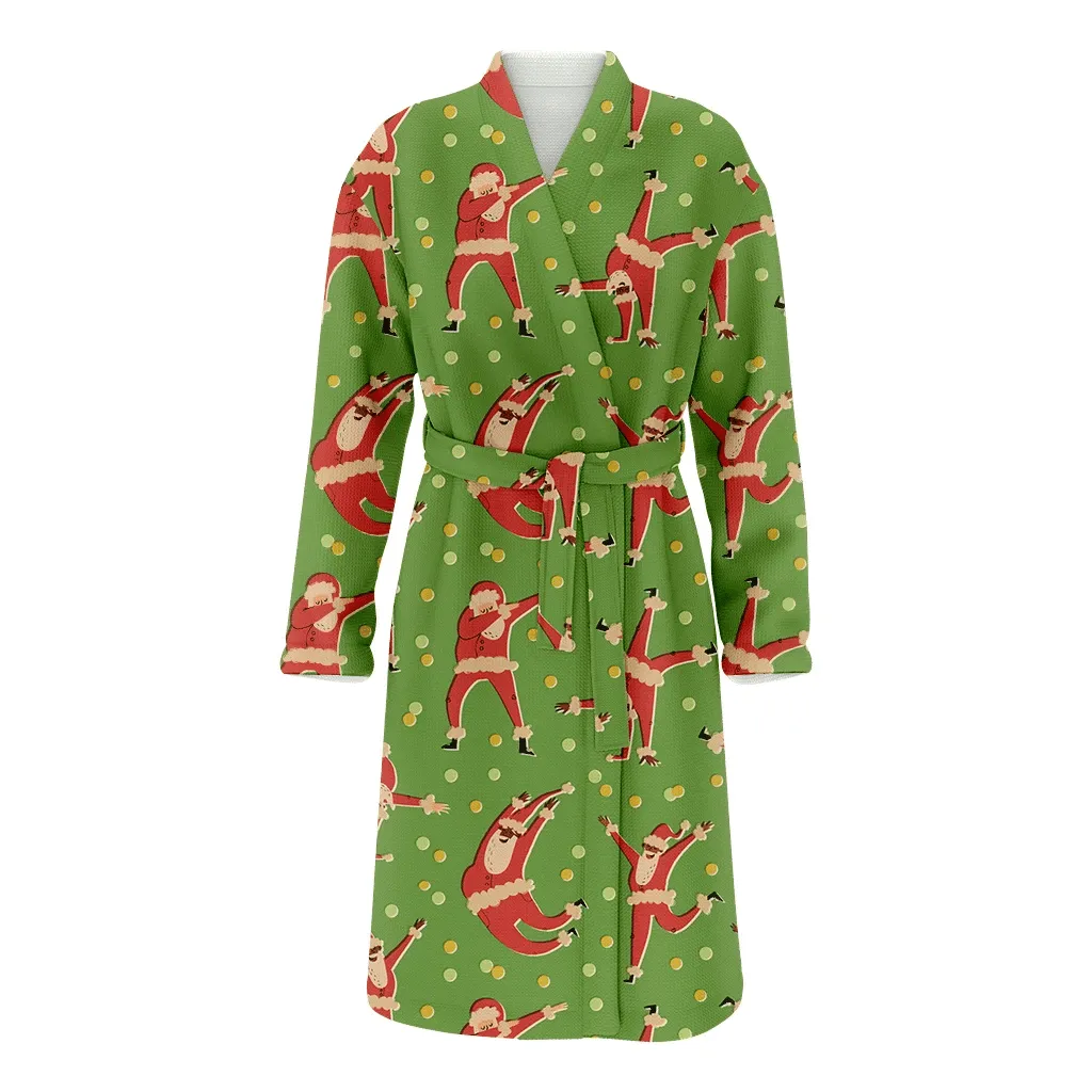 Dancing Time Of Santa Claus And Dots Pattern Xmas Gift Christmas Gift Family Matching Kimono Bathrobe Satin Fleece Robe