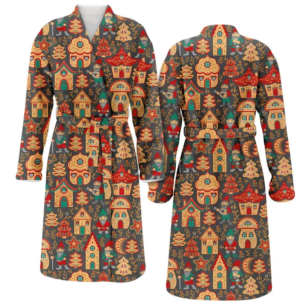 Fairy Gnomes Magic House Christmas Trees Family Matching Kimono Bathrobe Satin Fleece Robe