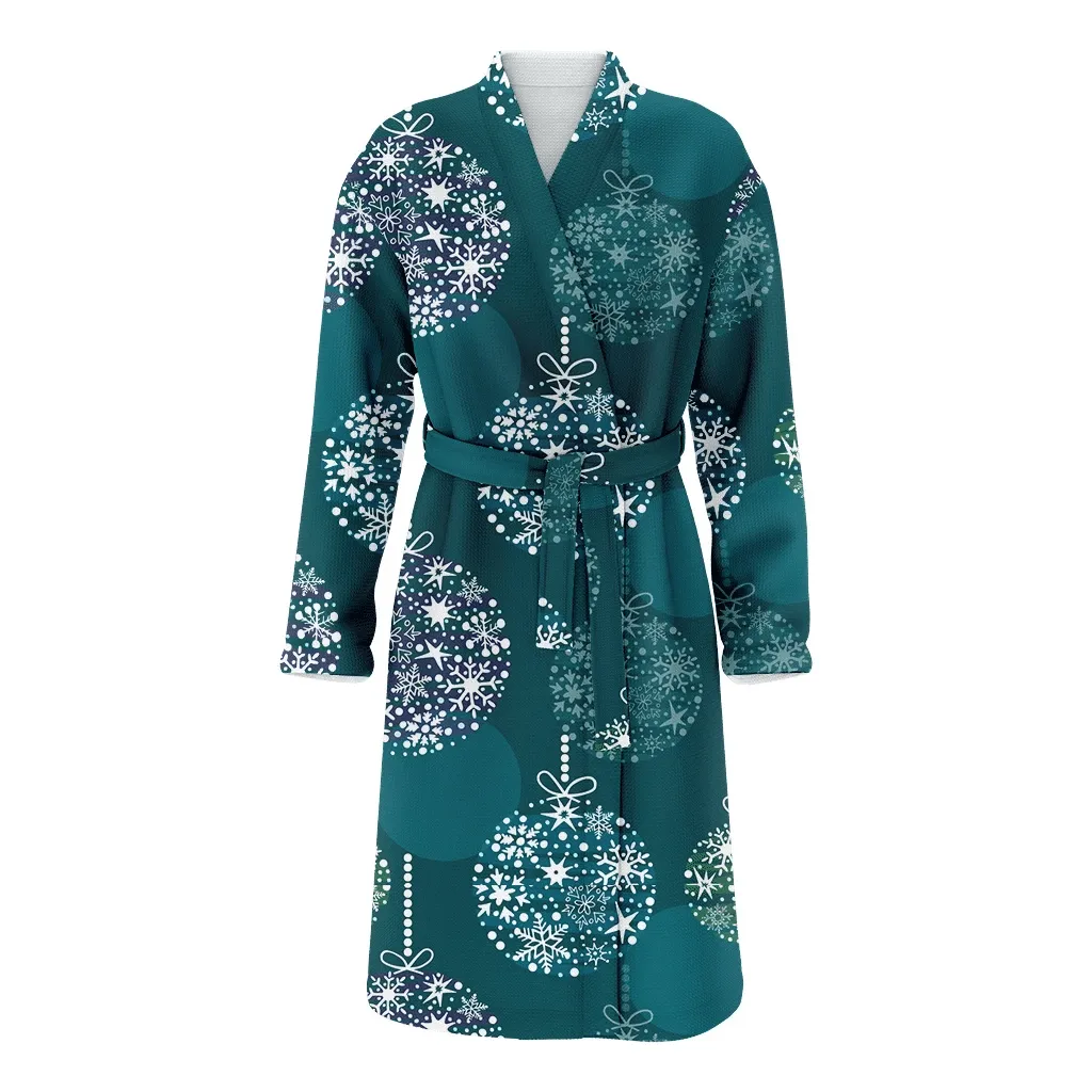 Fantastic Party Christmas Balls Of White Snowflakes Family Matching Kimono Bathrobe Satin Fleece Robe