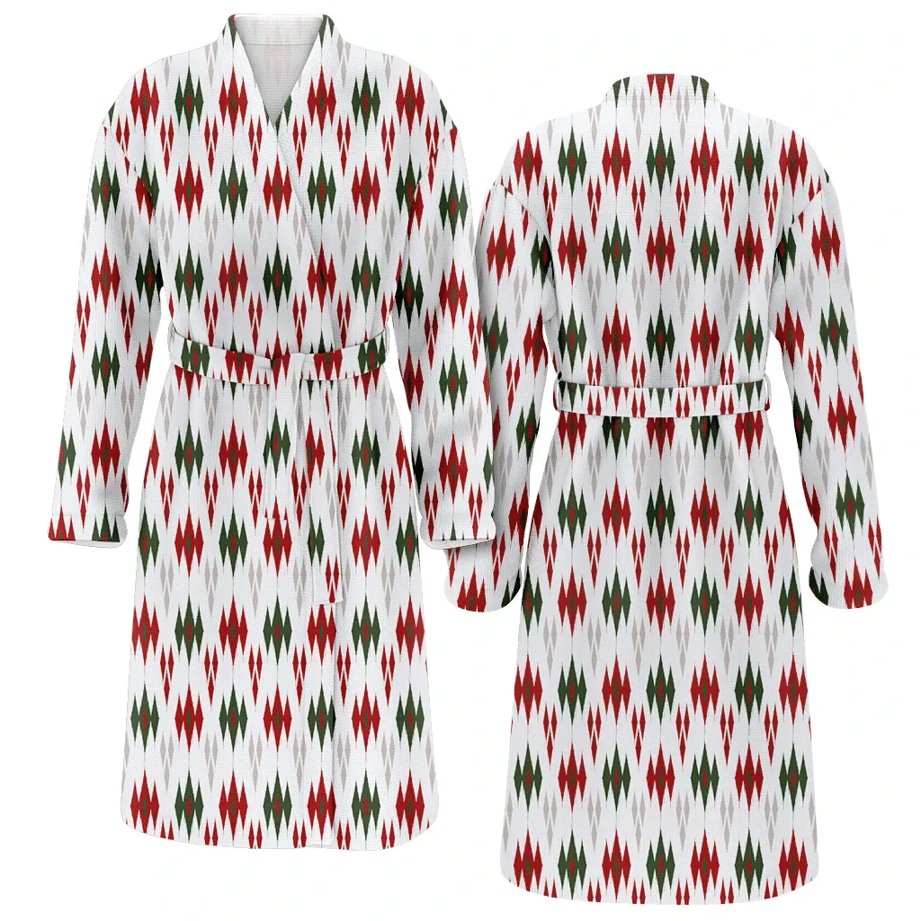 Folk Embroidery Red Green Christmas Gift Tones Aztec Geometric Family Matching Kimono Bathrobe Satin Fleece Robe