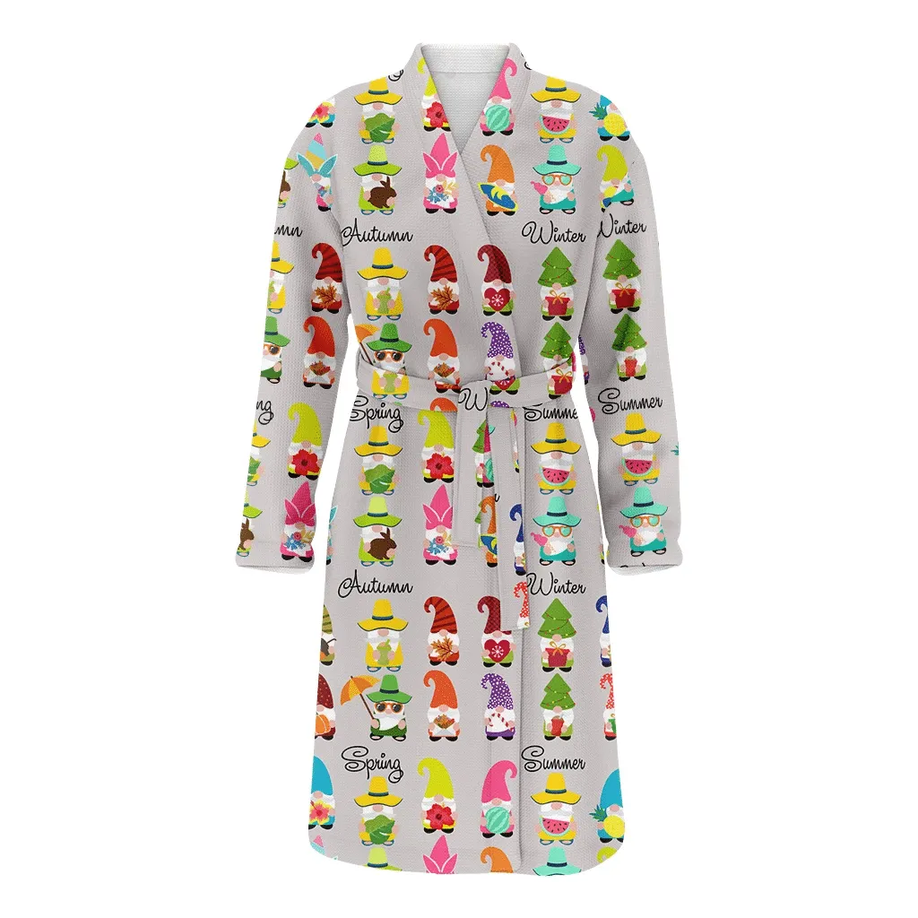 Four Seasons Presents By Gnomes Illustration Christmas Family Matching Kimono Bathrobe Satin Fleece Robe