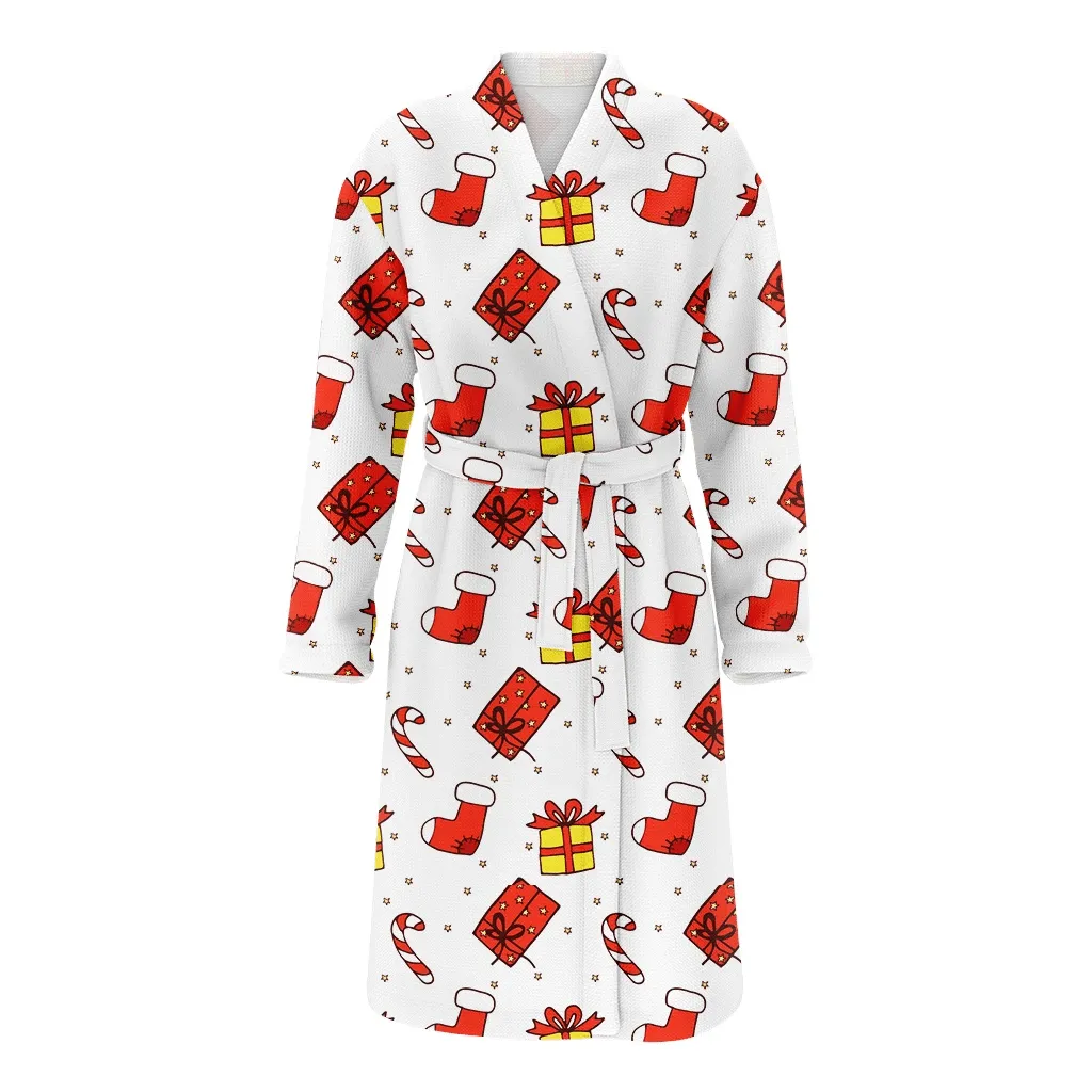 Gift Sock And Christmas Gift Candy Cane Family Matching Kimono Bathrobe Satin Fleece Robe