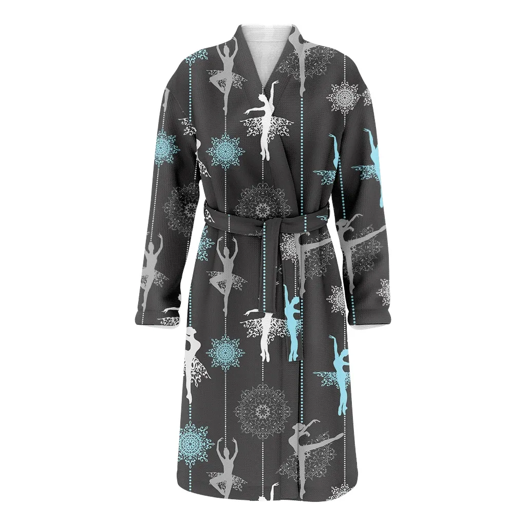Gorgeous Ballerinas Snowflakes Retro Style Pattern Christmas Family Matching Kimono Bathrobe Satin Fleece Robe