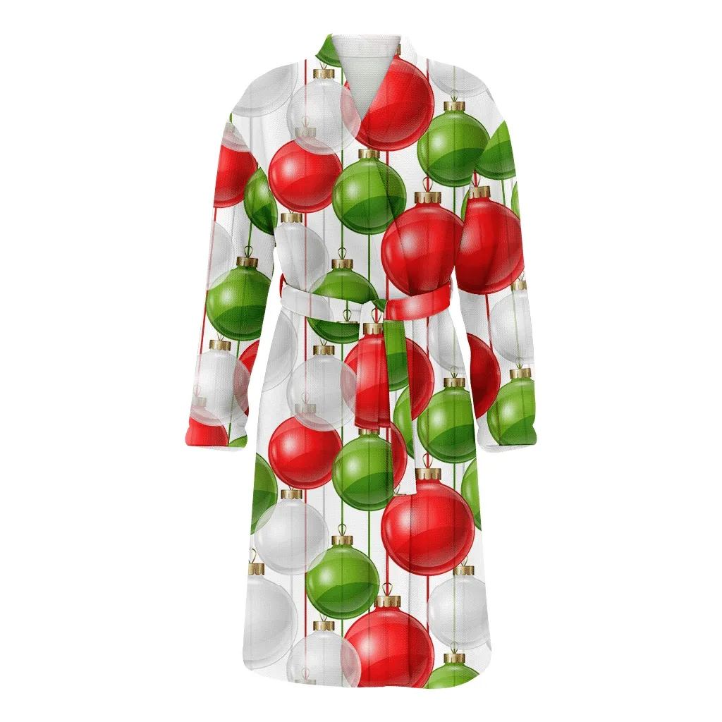 Green White And Red Hanging Ball Xmas Decorations Christmas Family Matching Kimono Bathrobe Satin Fleece Robe