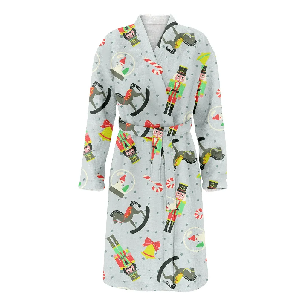 Grey Christmas With Nutcrackers And Horses Toys Family Matching Kimono Bathrobe Satin Fleece Robe