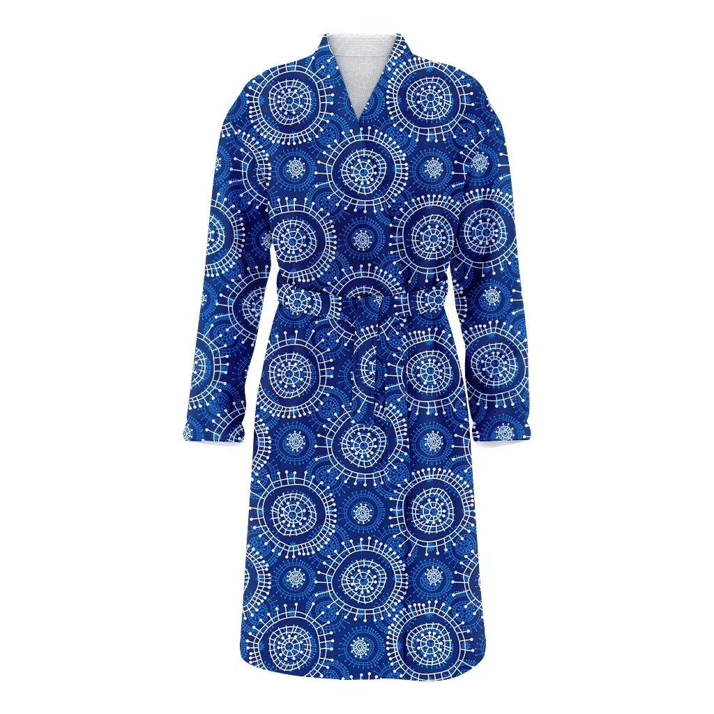 Hipster White Snowflakes On Blue Background Christmas Gift Family Matching Kimono Bathrobe Satin Fleece Robe