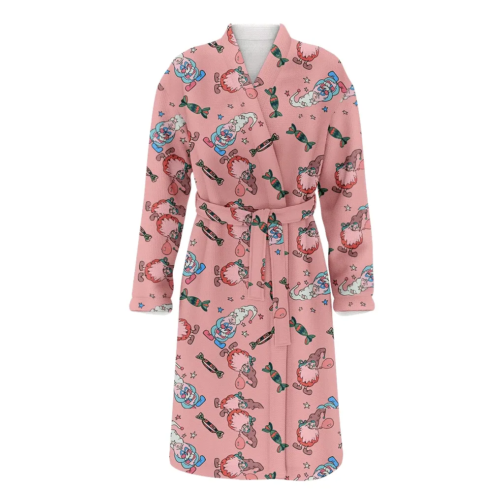 Ideal Cartoon Gnomes And Candies On Pink Background Christmas Family Matching Kimono Bathrobe Satin Fleece Robe