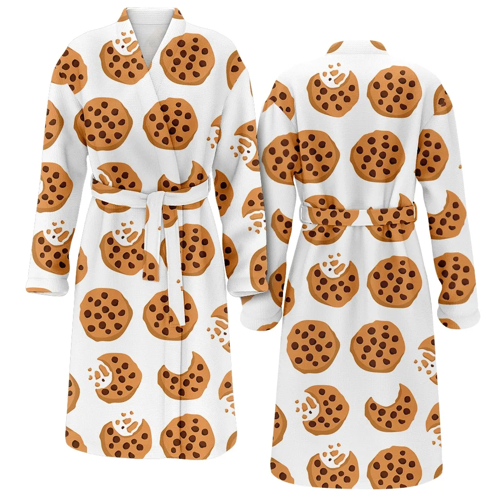 Illustrated Butter Cookies With Chocolate Chip Pattern Christmas Gift Family Matching Kimono Bathrobe Satin Fleece Robe