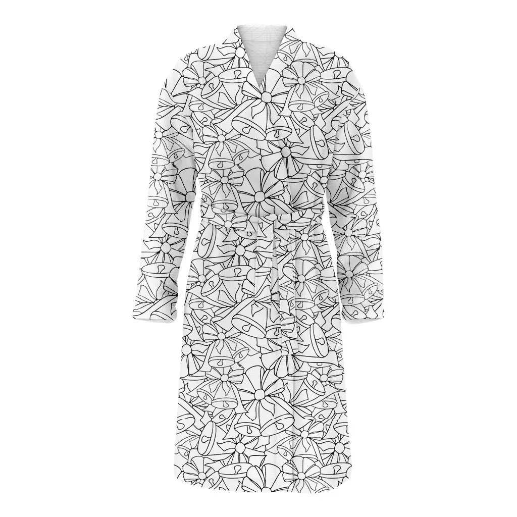 Ink Monochrome Sketch Style With Christmas Bells Pattern Family Matching Kimono Bathrobe Satin Fleece Robe