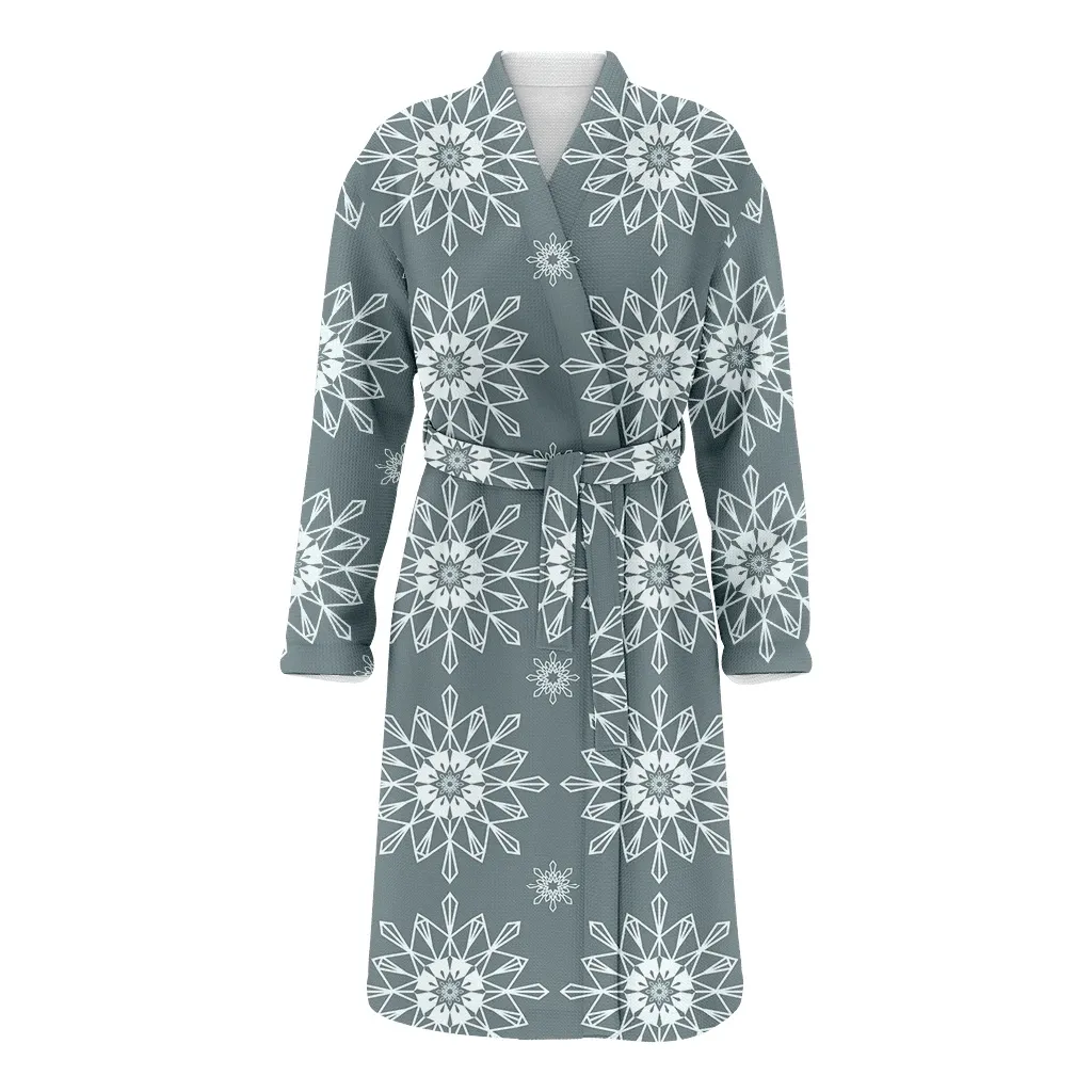 Invisible Stained Glass Snowflakes On Gray Background Christmas Family Matching Kimono Bathrobe Satin Fleece Robe