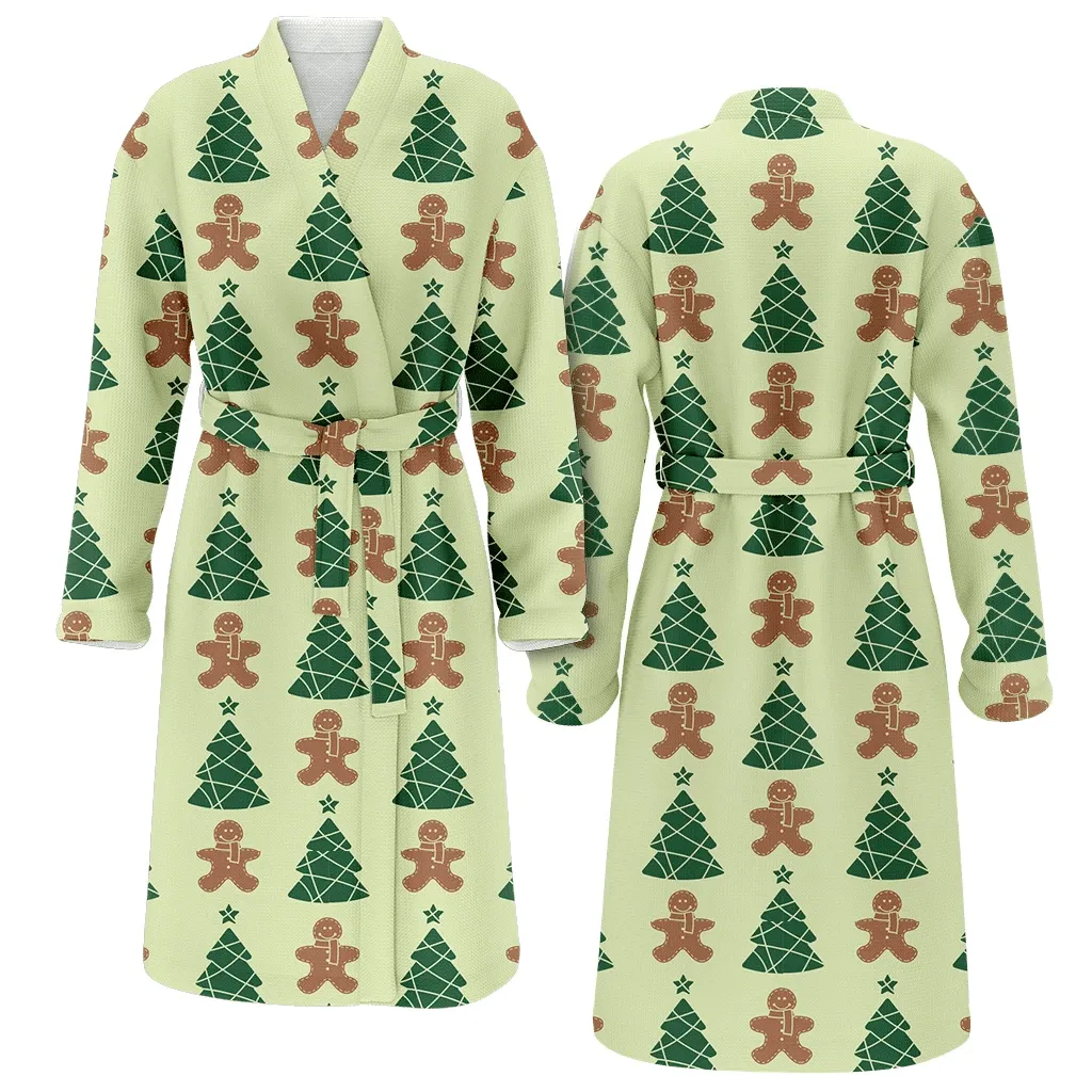 Lovely Chrismas Trees And Gingerbread Christmas Gift Family Matching Kimono Bathrobe Satin Fleece Robe