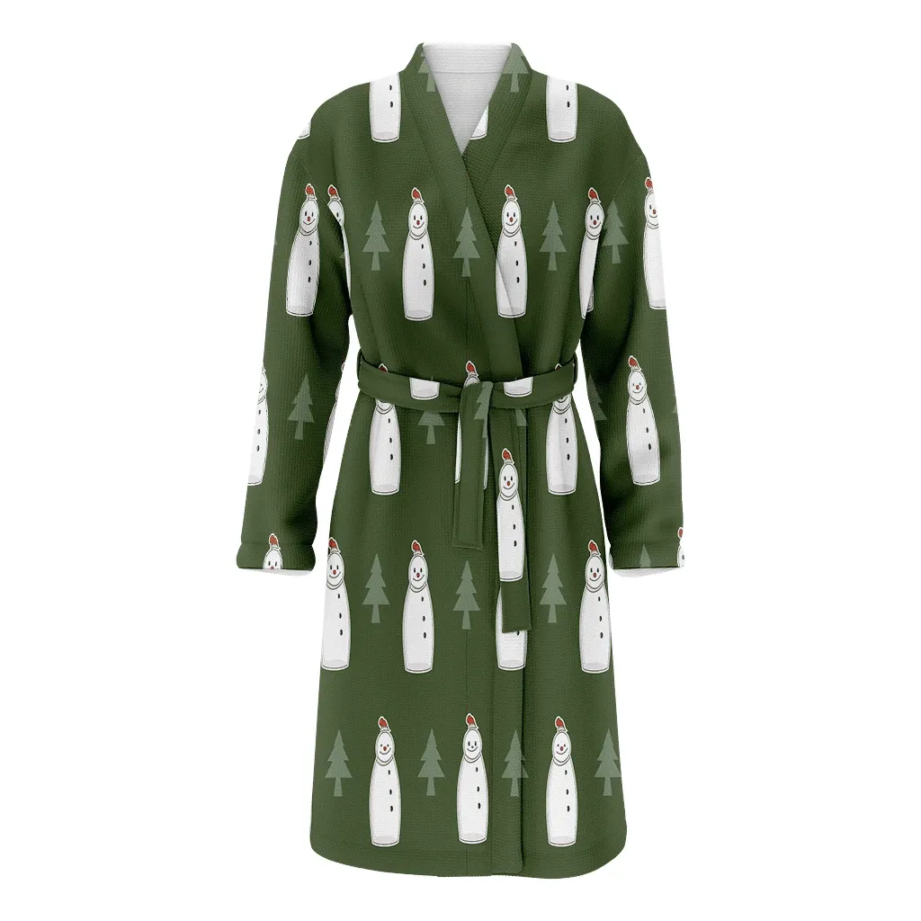 Lovely Christmas Snowman On Green Background Family Matching Kimono Bathrobe Satin Fleece Robe