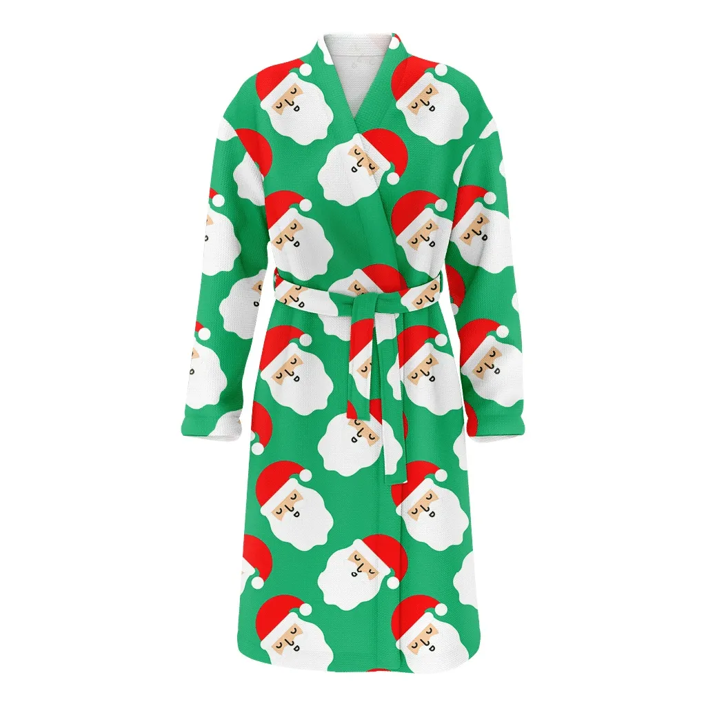 Lovely Santa Claus Face In Bright Christmas Gift Colors Family Matching Kimono Bathrobe Satin Fleece Robe