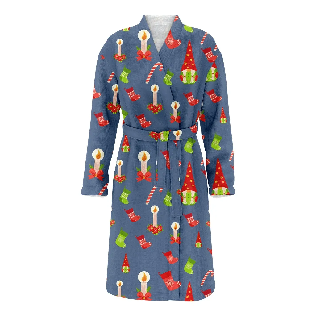Luxury Candles With Socks Stripes Candy And Cute Gnomes Christmas Family Matching Kimono Bathrobe Satin Fleece Robe