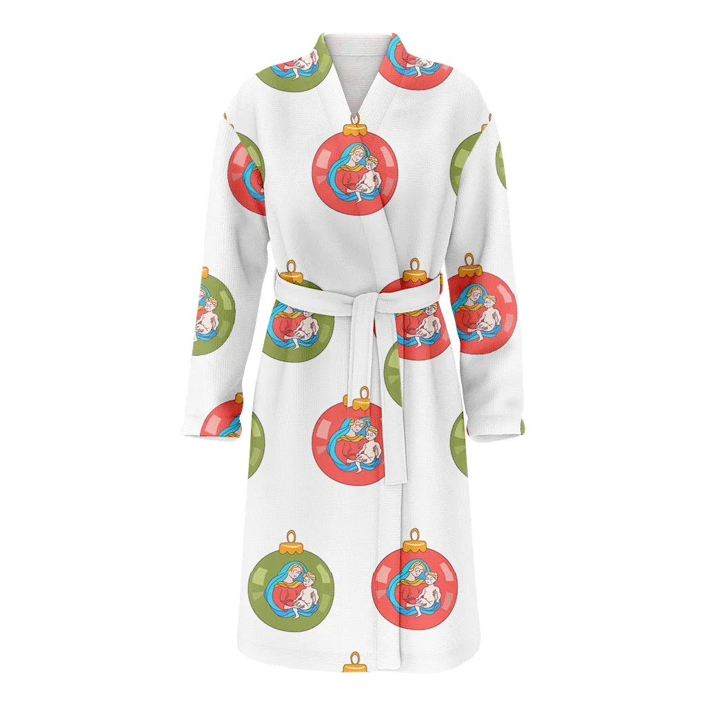 Mary And Baby Jesus Colorful Christmas Gift Balls Family Matching Kimono Bathrobe Satin Fleece Robe