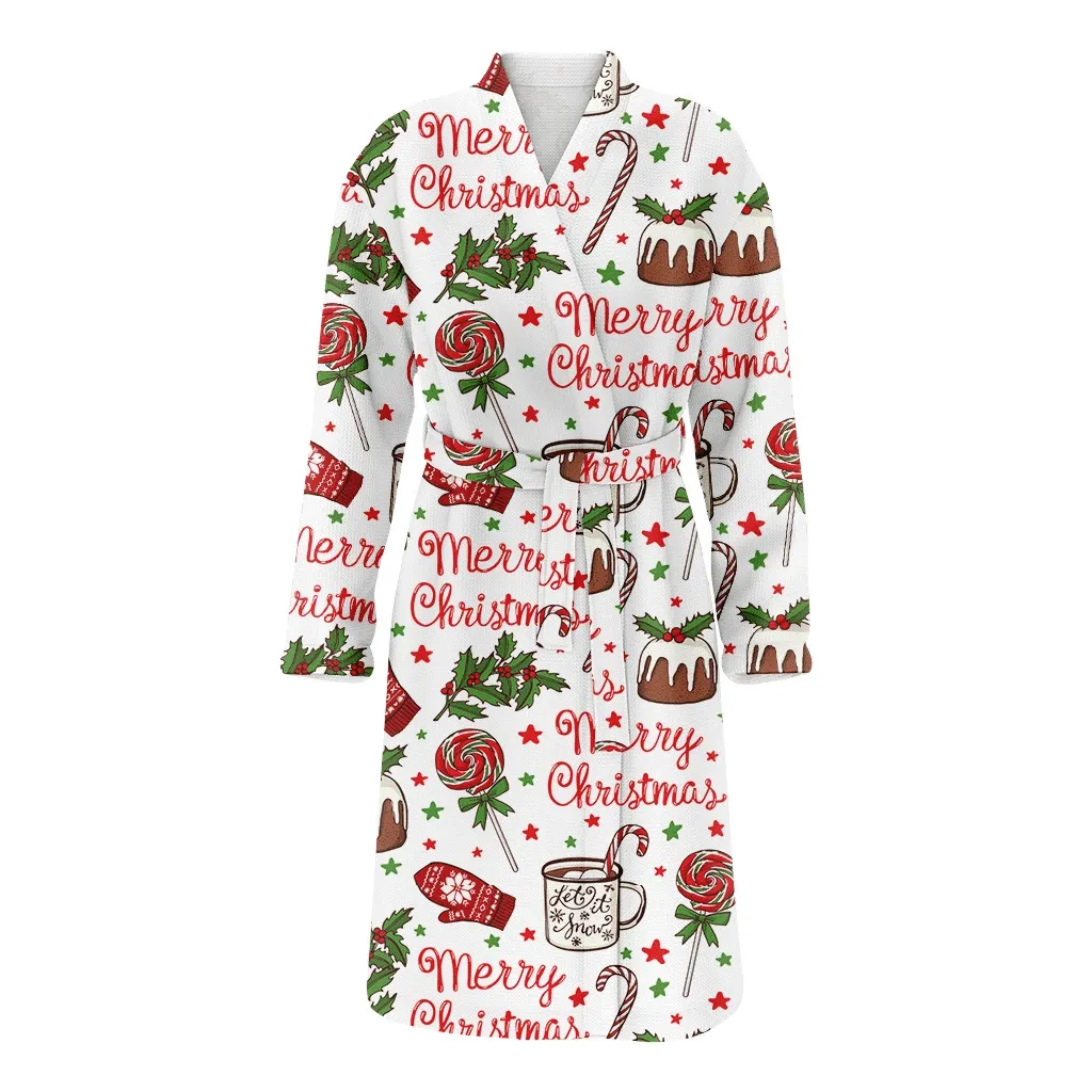 Melted Cakes With Candy And Mistletoe Pattern Christmas Gift Family Matching Kimono Bathrobe Satin Fleece Robe