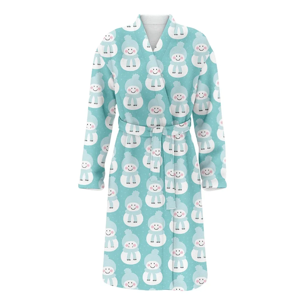 Merry Christmas Gift With Baby Snowman In Blue Hat And Scarf Family Matching Kimono Bathrobe Satin Fleece Robe
