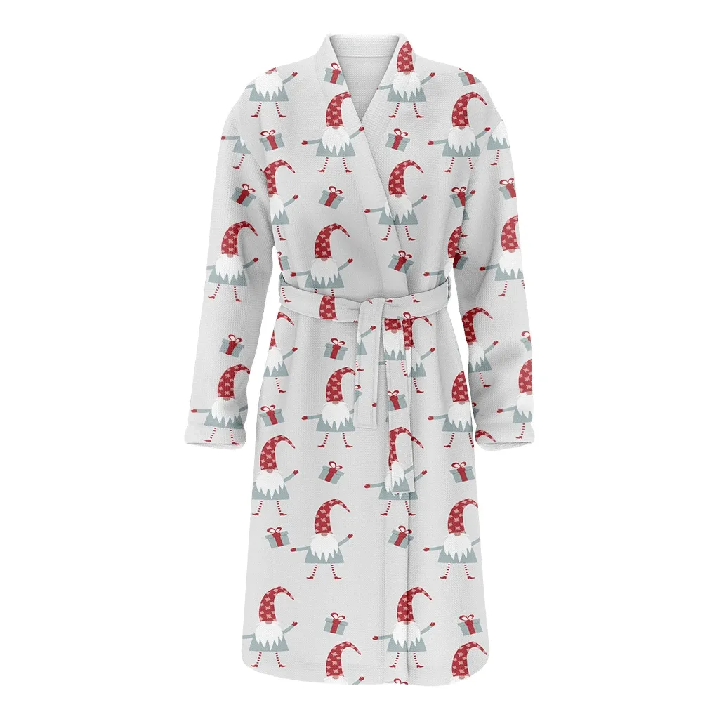 Merry Christmas Happy Gnomes And Gifts Pattern Family Matching Kimono Bathrobe Satin Fleece Robe