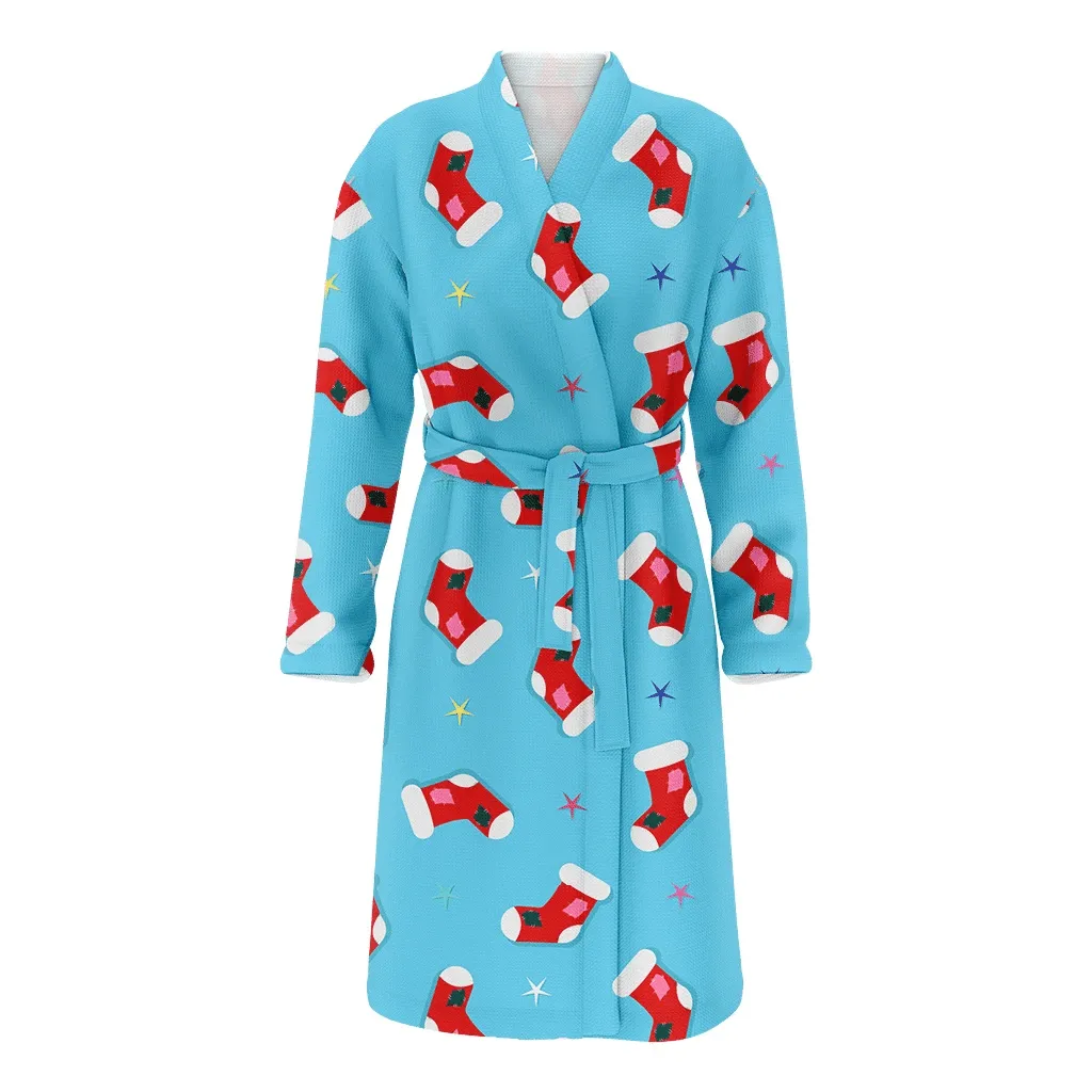 Merry Christmas Sloth Hanging On Fir Tree Branch Family Matching Kimono Bathrobe Satin Fleece Robe
