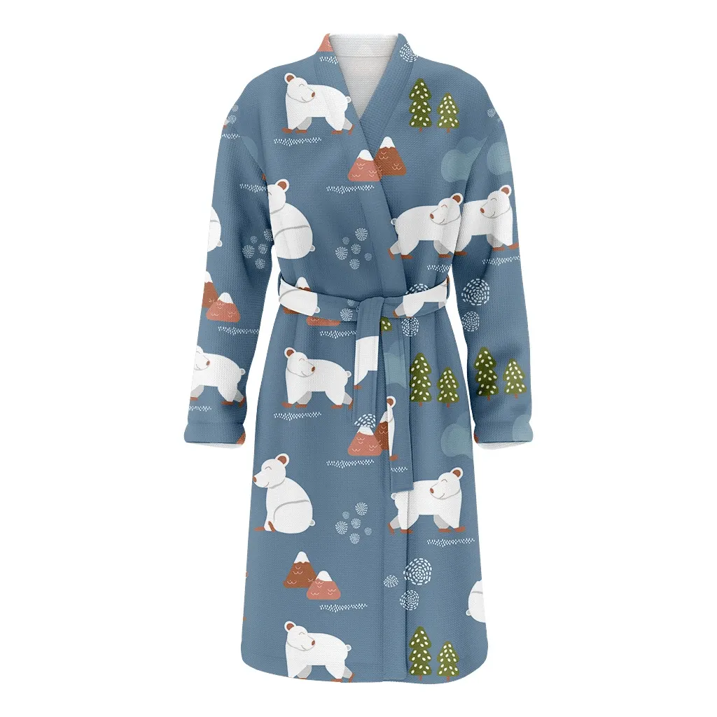 Merry Christmas With Bear Mountains And Clouds Family Matching Kimono Bathrobe Satin Fleece Robe