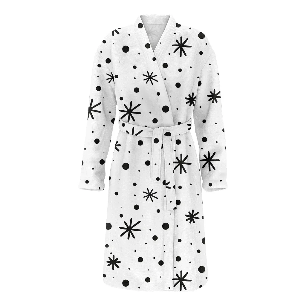 Minimalist Style Black And White Doodle Snowflakes Dots Christmas Family Matching Kimono Bathrobe Satin Fleece Robe