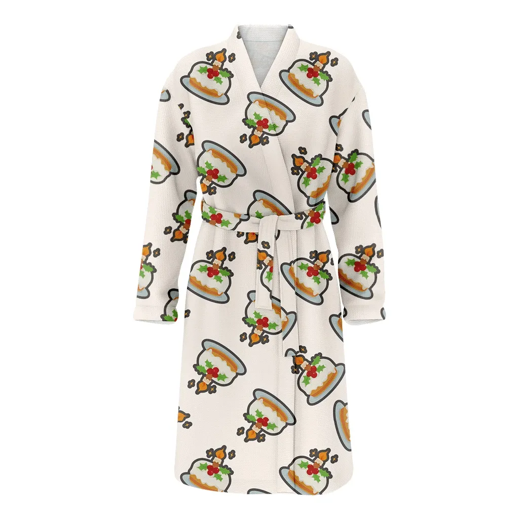 Mistletoe Cream Cakes With Candles For Xmas Festive Christmas Gift Family Matching Kimono Bathrobe Satin Fleece Robe