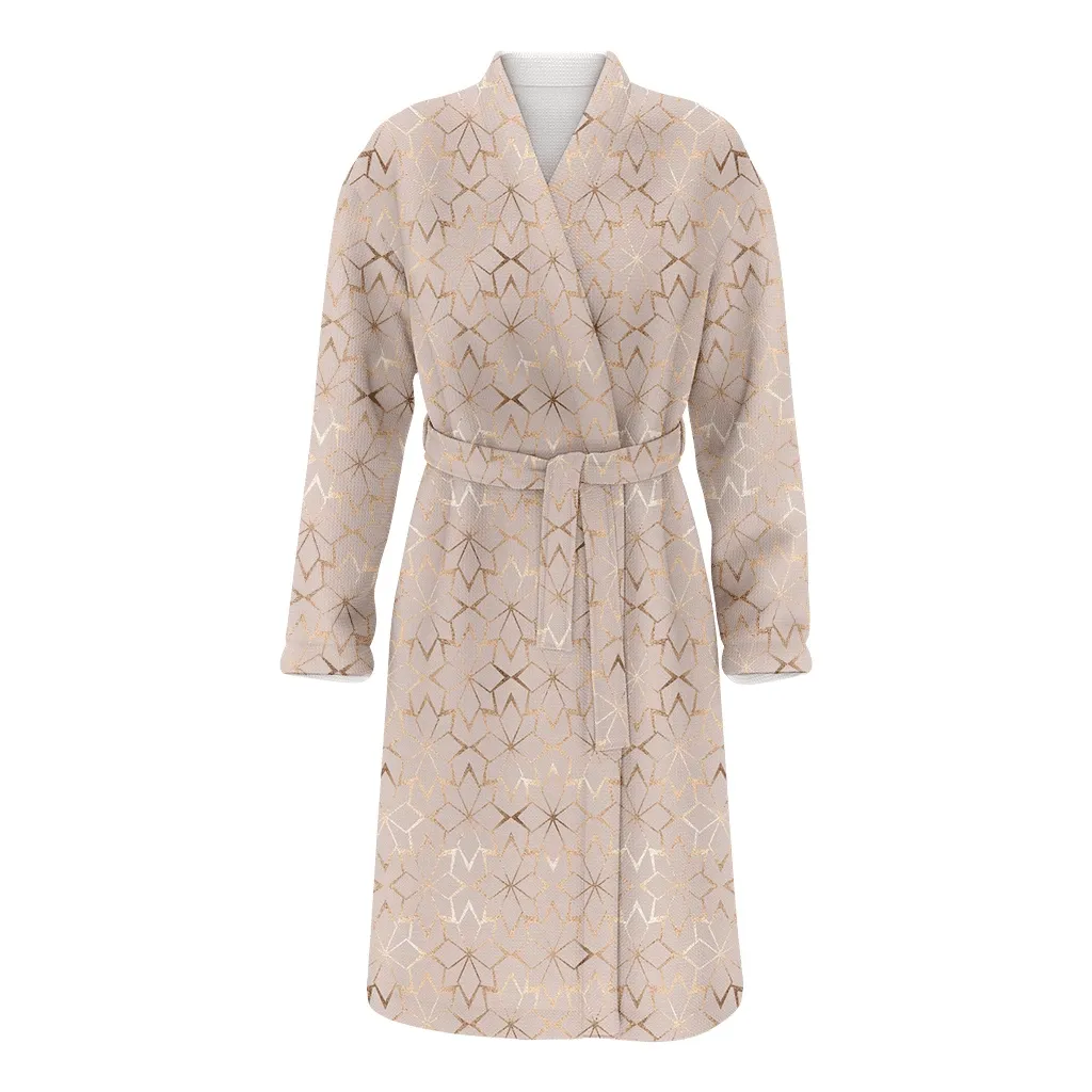 Modern Geometric Gold Glitter Flowers Lattice Snowflakes Christmas Family Matching Kimono Bathrobe Satin Fleece Robe