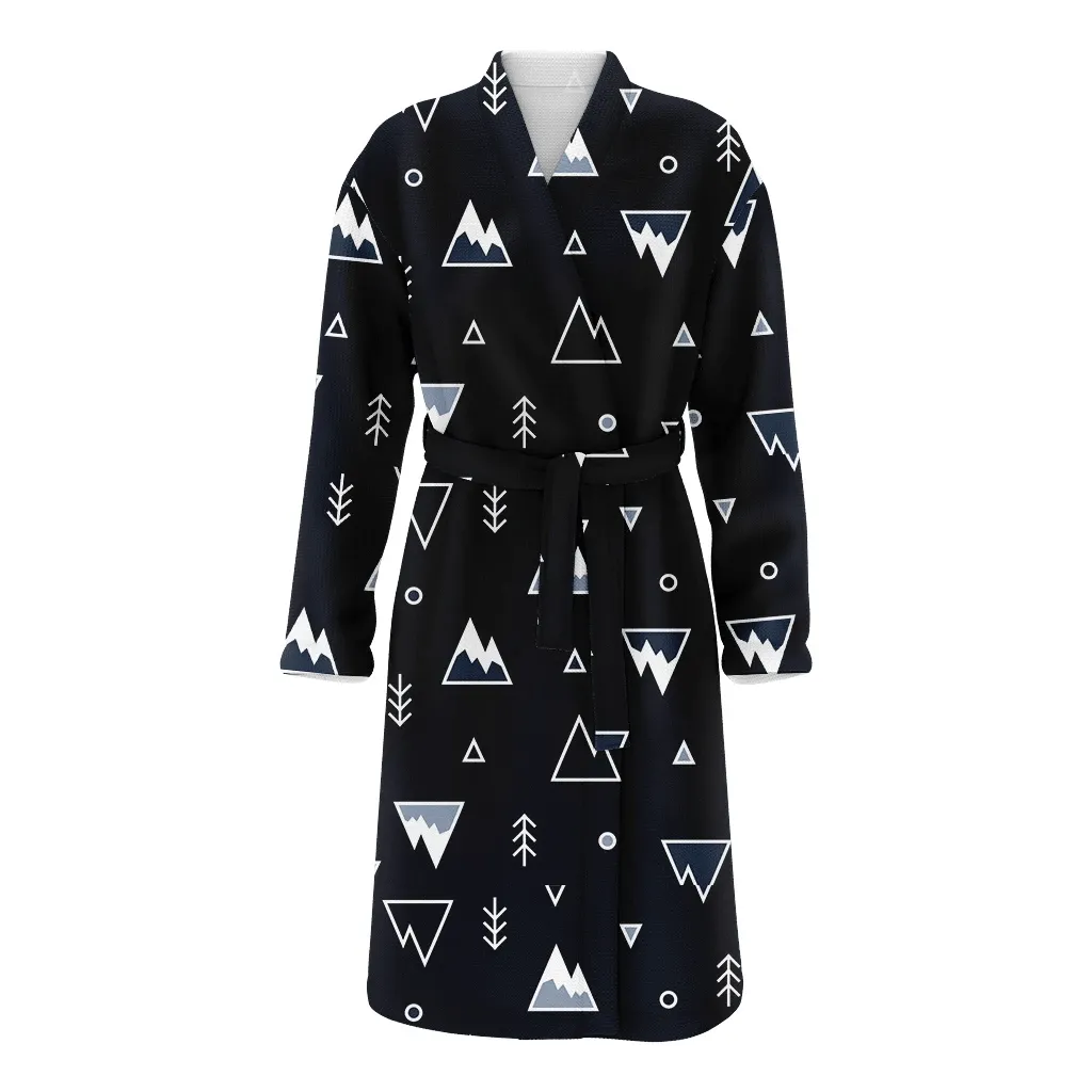 Mountains With Christmas Trees Circles And Triangles Family Matching Kimono Bathrobe Satin Fleece Robe