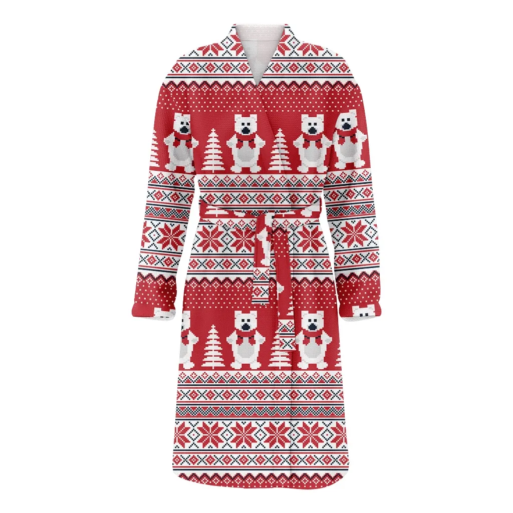 New Year's Christmas Pixel In Bears Family Matching Kimono Bathrobe Satin Fleece Robe