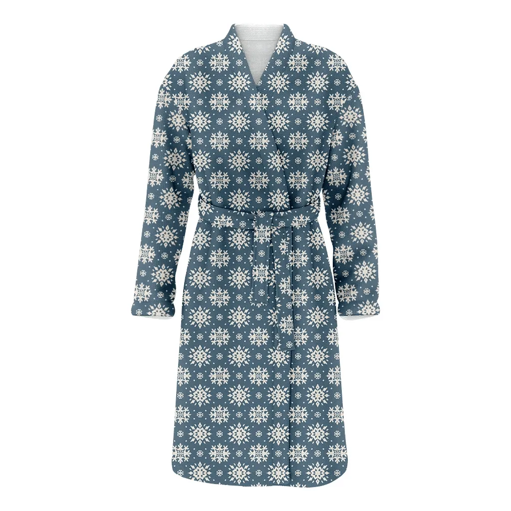 Nordic Style Drawing With Snowflakes Pattern Christmas Family Matching Kimono Bathrobe Satin Fleece Robe