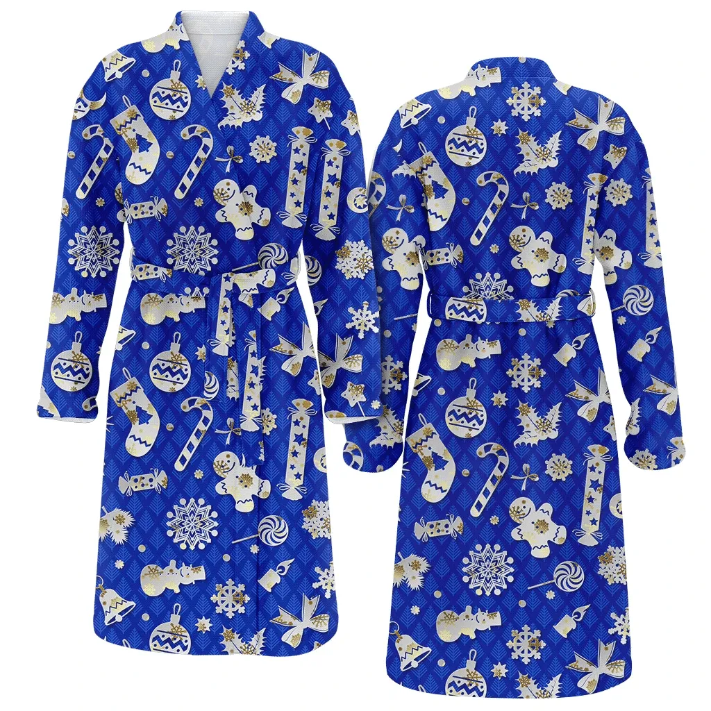 Paper Silhouettes Of Christmas Decorations With Gold Snowflakes Family Matching Kimono Bathrobe Satin Fleece Robe