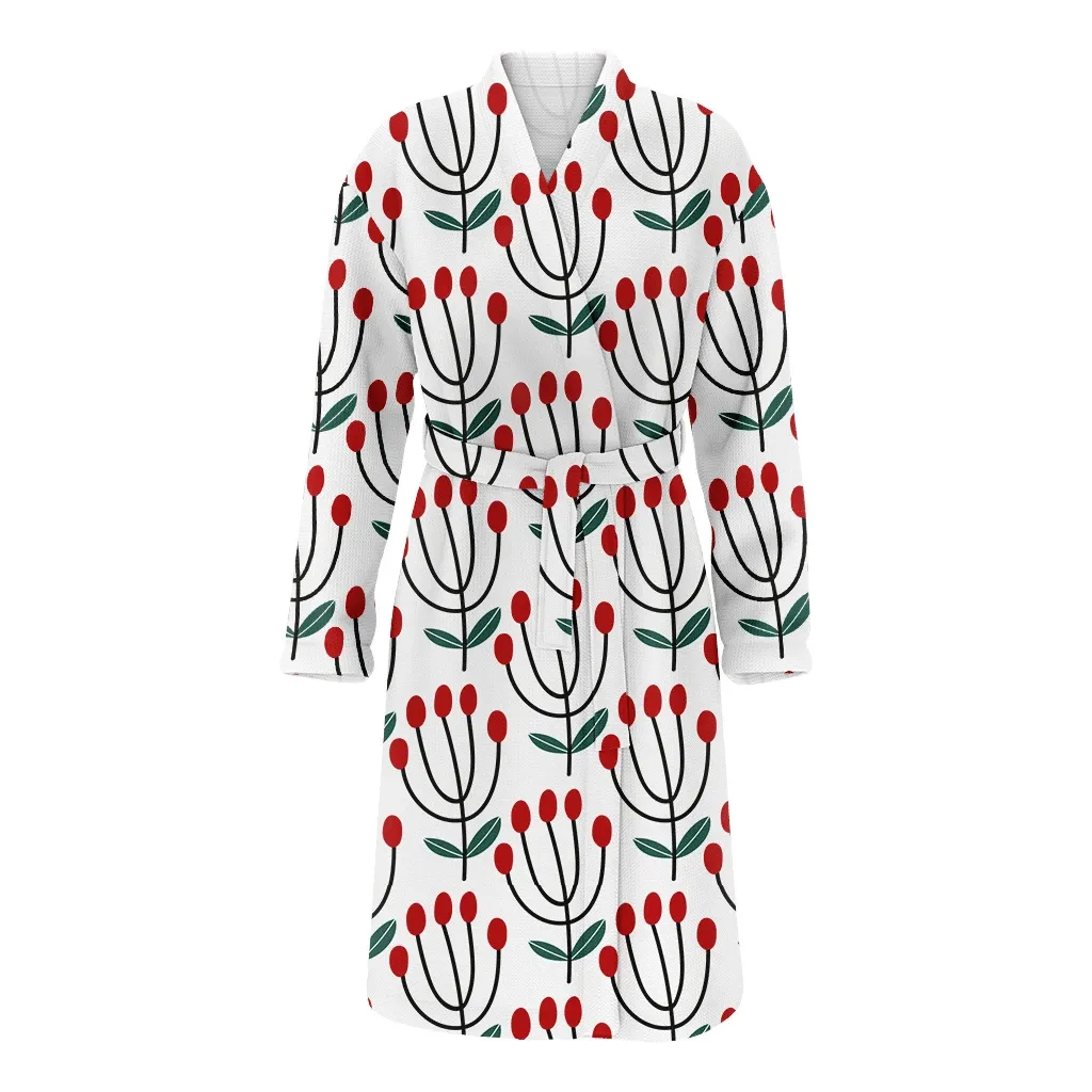 Perfect Hand Drawn Branches Of Berries Isolated On White Background Christmas Family Matching Kimono Bathrobe Satin Fleece Robe