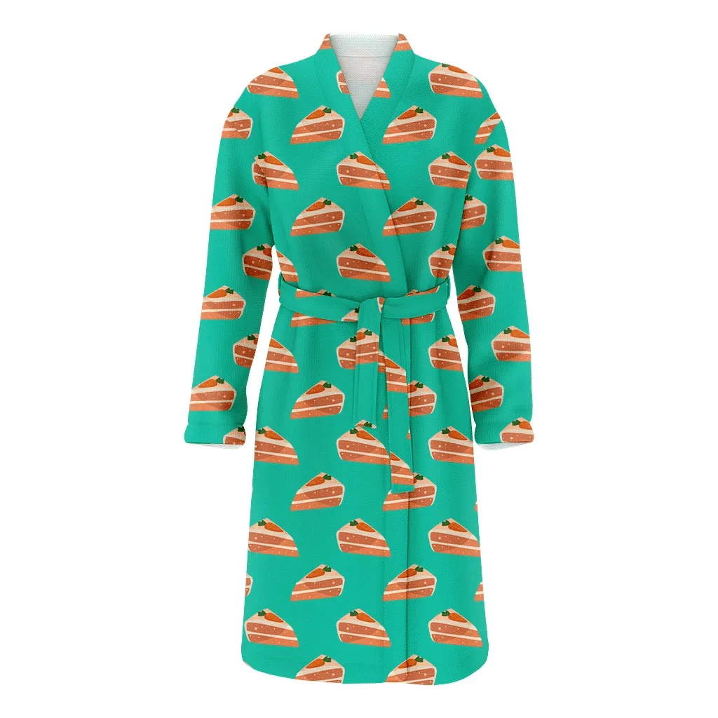 Pieces Of Carrot Cakes On Green Background Christmas Gift Family Matching Kimono Bathrobe Satin Fleece Robe