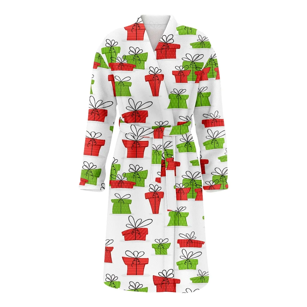 Polka Dot And Stripes Pattern Gift Boxes In Red And Green Pattern Christmas Gift Family Matching Kimono Bathrobe Satin Fleece Robe
