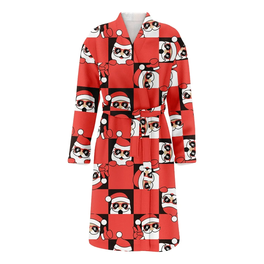 Santa Claus Looks Out Of The Square Christmas Gift Themed Design Family Matching Kimono Bathrobe Satin Fleece Robe