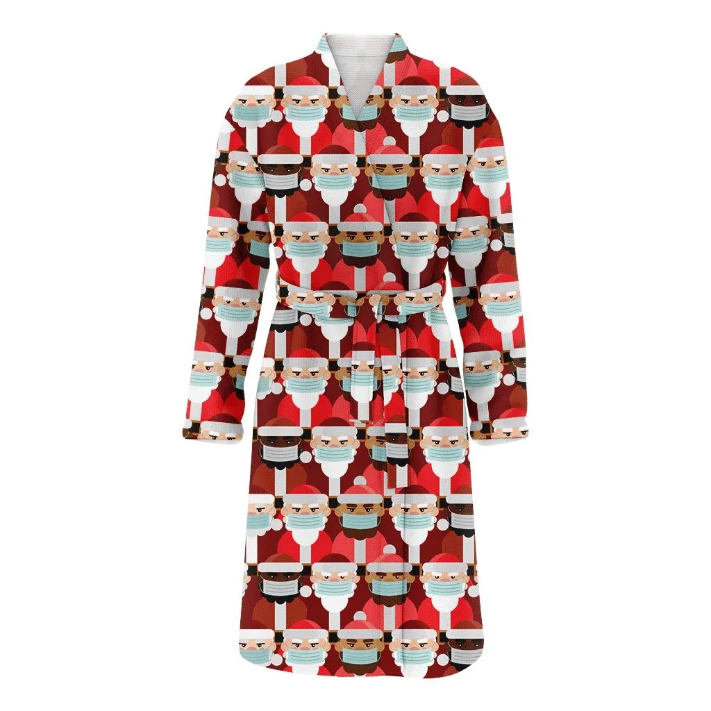 Santa Claus Of Different Nationalities In Medical Masks Christmas Gift Family Matching Kimono Bathrobe Satin Fleece Robe