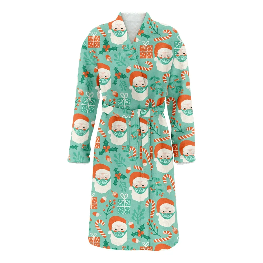 Santa Claus Wearing A Protective Face Mask Christmas Gift Family Matching Kimono Bathrobe Satin Fleece Robe