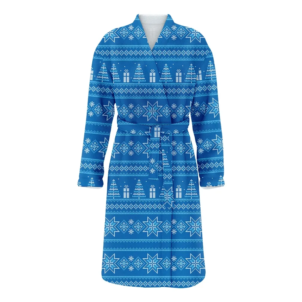 Scheme Of Knitting And Embroidery Cross Stitch With Gift Boxes Christmas Gift Family Matching Kimono Bathrobe Satin Fleece Robe