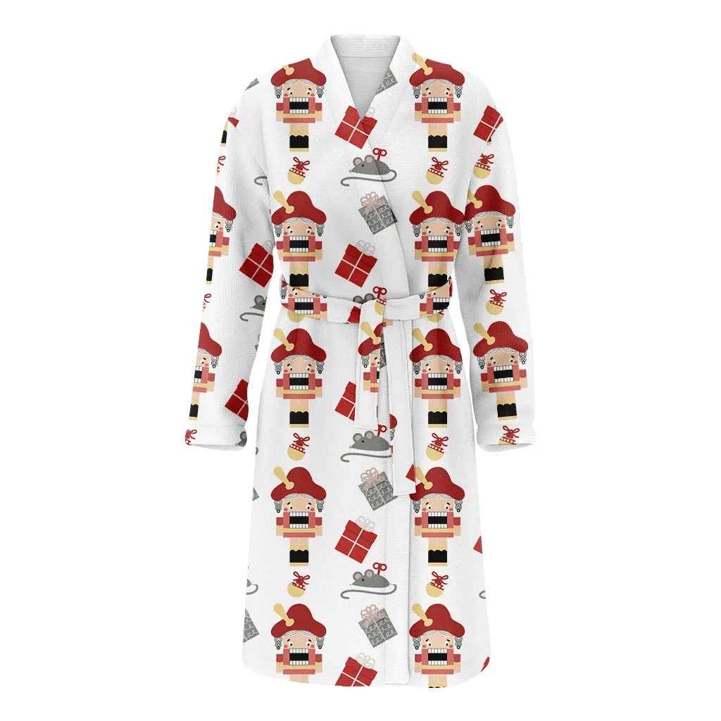 Screaming Nutcracker Mouse And Wrapped Gift Isolated Pattern Christmas Family Matching Kimono Bathrobe Satin Fleece Robe